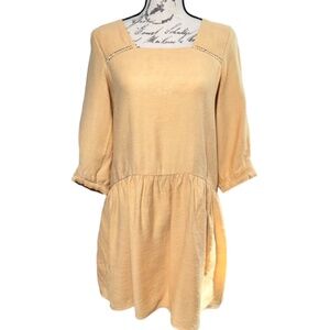 Zara Boho Chic Square Neck Dress with Crochet Detailing and Dropped Waist